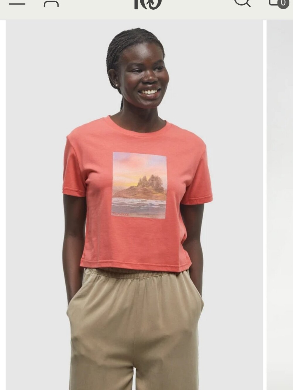 Tentree Breakwater Crop Tee Size L/G. - Deep Coral
